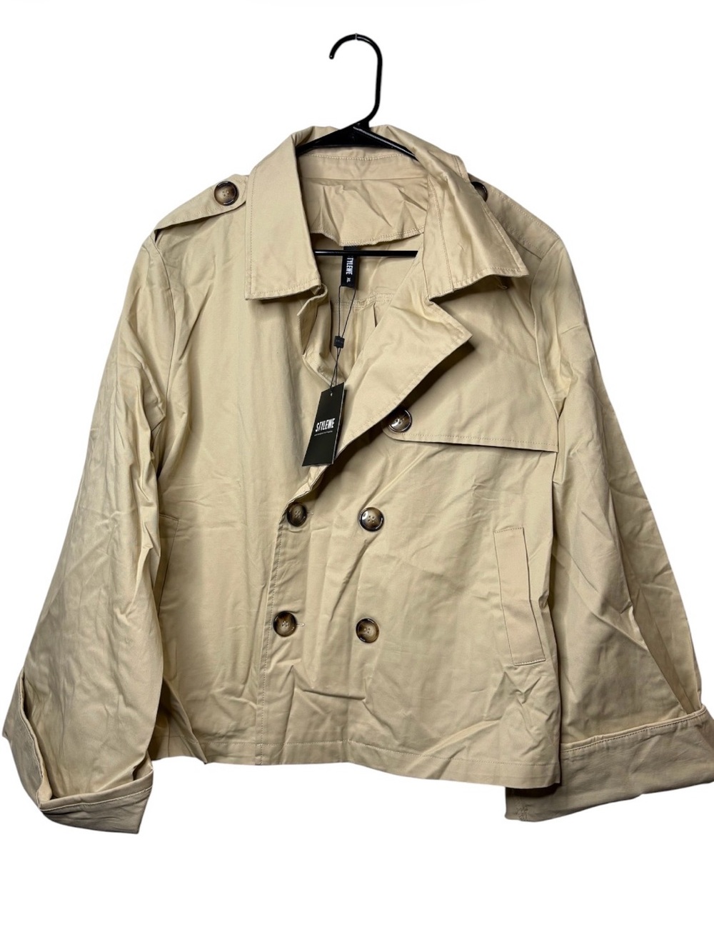 STYLEWE Men's Beige Double-Breasted Pea Coat